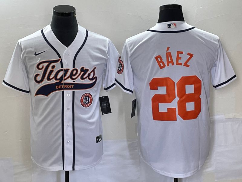 Men Detroit Tigers #28 Baez White Joint Name 2025 Nike MLB Jersey style 1